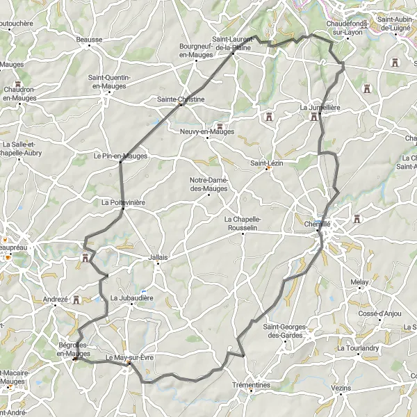 Map miniature of "Château du Cloître Adventure" cycling inspiration in Pays de la Loire, France. Generated by Tarmacs.app cycling route planner