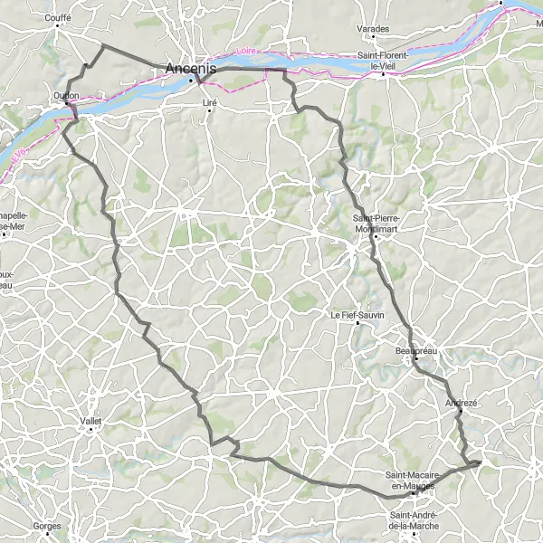 Map miniature of "Mauges Medieval Tour" cycling inspiration in Pays de la Loire, France. Generated by Tarmacs.app cycling route planner