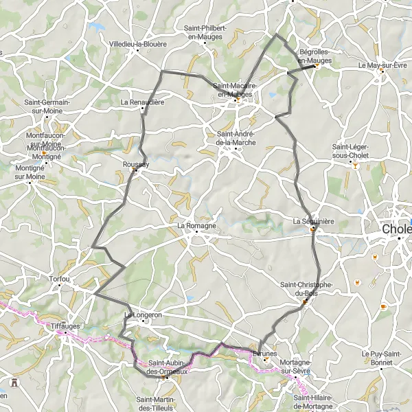 Map miniature of "Saint-Macaire-en-Mauges Loop" cycling inspiration in Pays de la Loire, France. Generated by Tarmacs.app cycling route planner