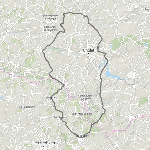 Map miniature of "The Tessoualle Challenge" cycling inspiration in Pays de la Loire, France. Generated by Tarmacs.app cycling route planner