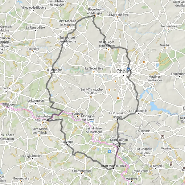 Map miniature of "Le Puy-Saint-Bonnet Ride" cycling inspiration in Pays de la Loire, France. Generated by Tarmacs.app cycling route planner