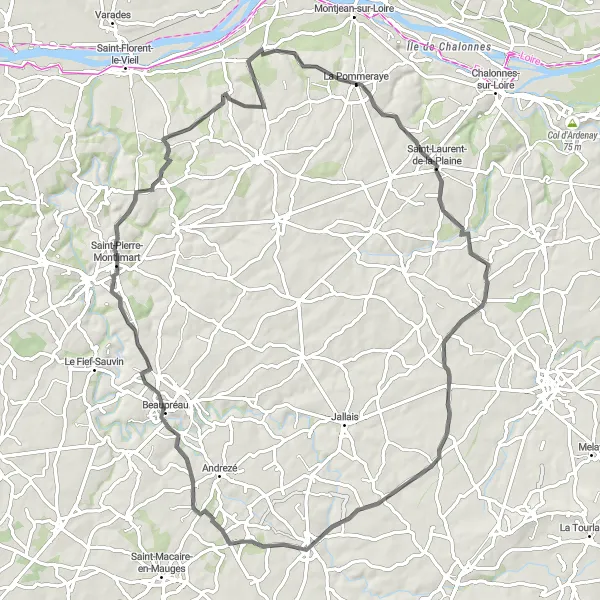 Map miniature of "La Chapelle-Rousselin Ride" cycling inspiration in Pays de la Loire, France. Generated by Tarmacs.app cycling route planner