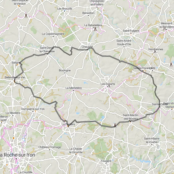 Map miniature of "Challenging Road Cycling Challenge" cycling inspiration in Pays de la Loire, France. Generated by Tarmacs.app cycling route planner