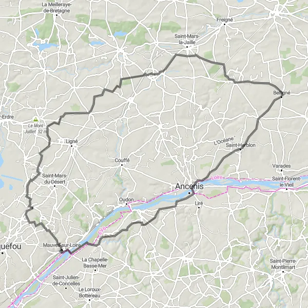 Map miniature of "The Loire Adventure" cycling inspiration in Pays de la Loire, France. Generated by Tarmacs.app cycling route planner