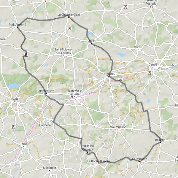 Map miniature of "Belligné to Freigné Road Route 2" cycling inspiration in Pays de la Loire, France. Generated by Tarmacs.app cycling route planner