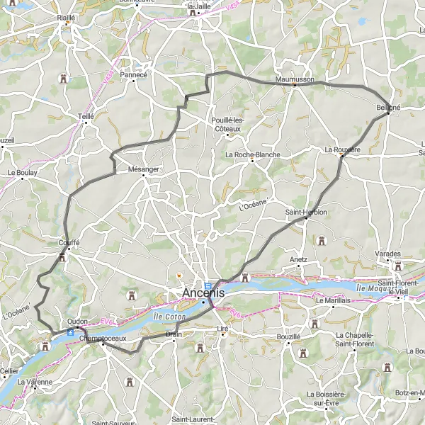 Map miniature of "Riverside Escape" cycling inspiration in Pays de la Loire, France. Generated by Tarmacs.app cycling route planner