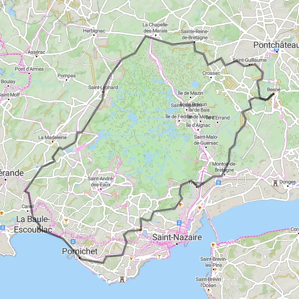 Map miniature of "Coastal Tour of Pays de la Loire" cycling inspiration in Pays de la Loire, France. Generated by Tarmacs.app cycling route planner