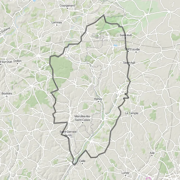 Map miniature of "The Braye River Loop" cycling inspiration in Pays de la Loire, France. Generated by Tarmacs.app cycling route planner