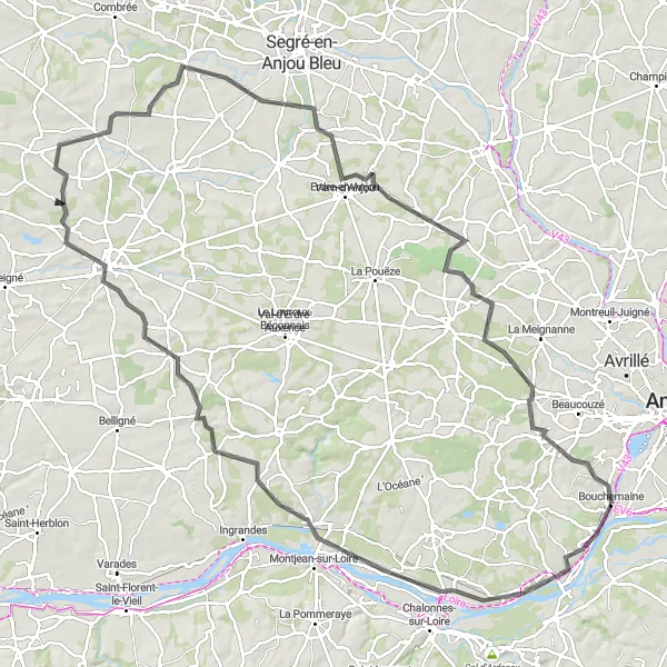 Map miniature of "The Loire Valley Expedition" cycling inspiration in Pays de la Loire, France. Generated by Tarmacs.app cycling route planner