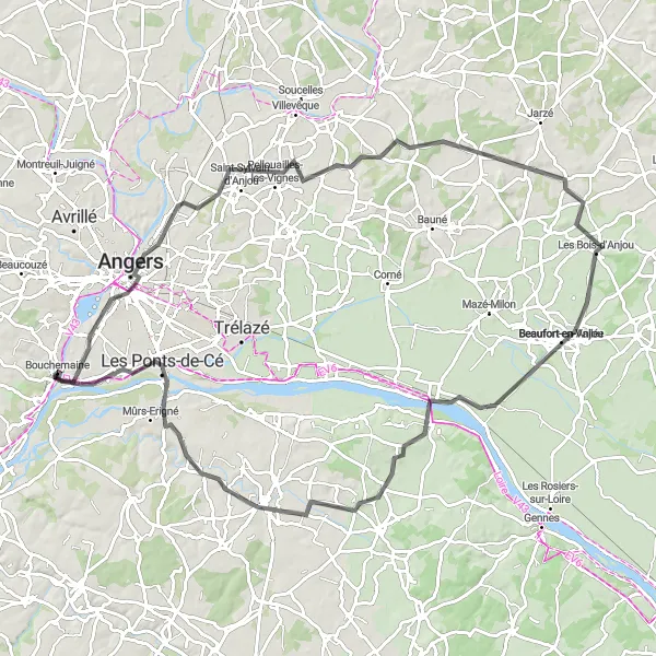 Map miniature of "The Loire Valley Adventure" cycling inspiration in Pays de la Loire, France. Generated by Tarmacs.app cycling route planner