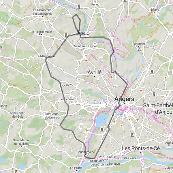 Map miniature of "The Meignanne Loop" cycling inspiration in Pays de la Loire, France. Generated by Tarmacs.app cycling route planner