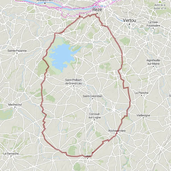 Map miniature of "Gravel Exploration" cycling inspiration in Pays de la Loire, France. Generated by Tarmacs.app cycling route planner