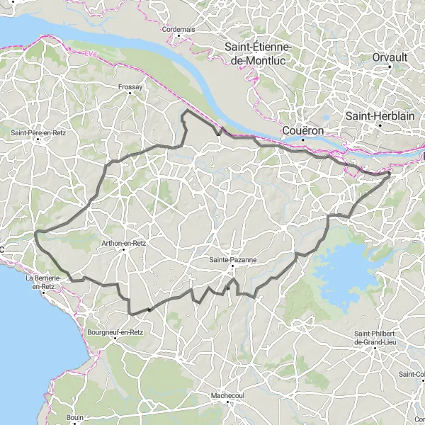 Map miniature of "Loop from Bouguenais to La Montagne" cycling inspiration in Pays de la Loire, France. Generated by Tarmacs.app cycling route planner