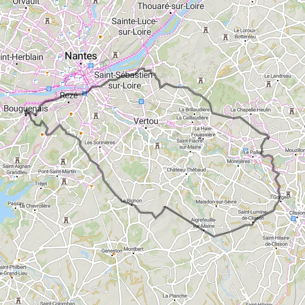 Map miniature of "Discover Bouguenais and Beyond" cycling inspiration in Pays de la Loire, France. Generated by Tarmacs.app cycling route planner