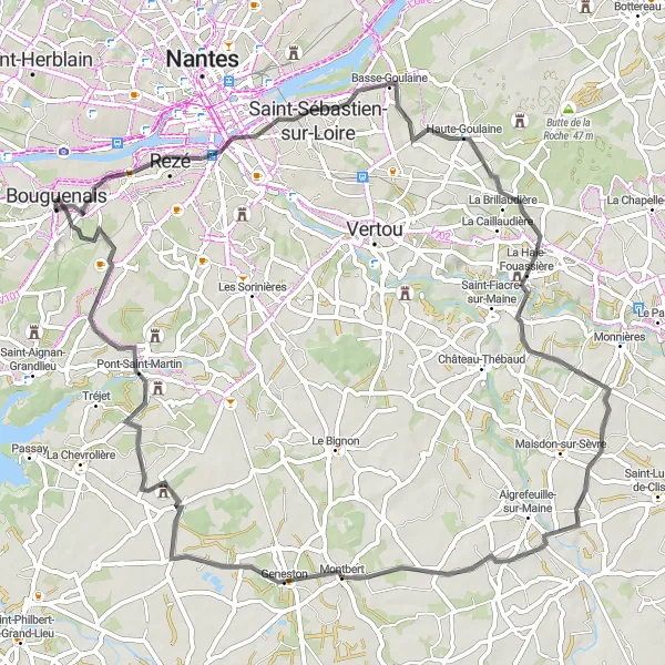 Map miniature of "Loire Valley Delights" cycling inspiration in Pays de la Loire, France. Generated by Tarmacs.app cycling route planner