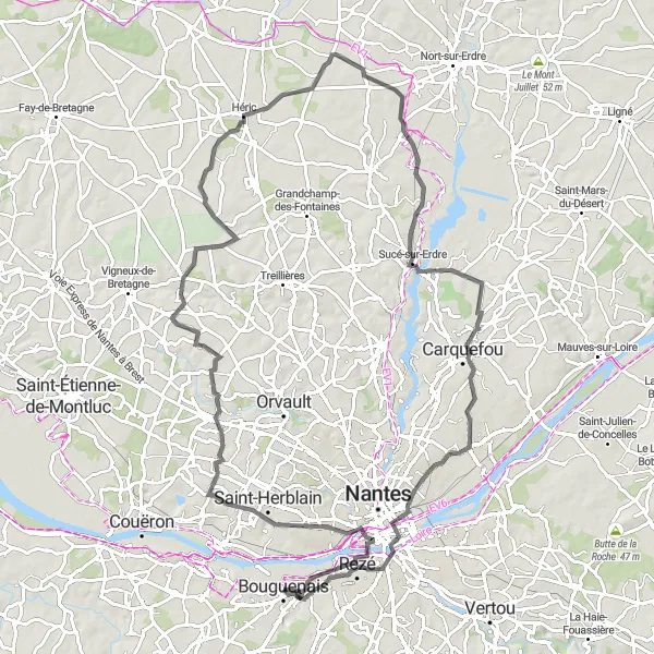 Map miniature of "Countryside and Culture" cycling inspiration in Pays de la Loire, France. Generated by Tarmacs.app cycling route planner