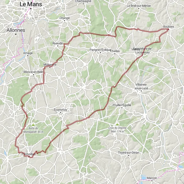 Map miniature of "Gravel Adventure in Pays de la Loire" cycling inspiration in Pays de la Loire, France. Generated by Tarmacs.app cycling route planner