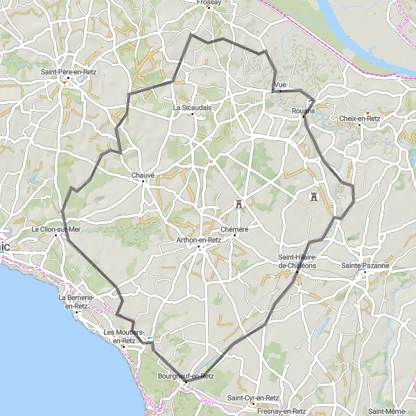 Miniature de la carte de l'inspiration cycliste "Le Circuit Campagnard" dans la Pays de la Loire, France. Générée par le planificateur d'itinéraire cycliste Tarmacs.app