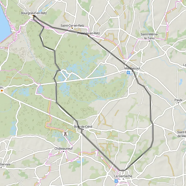 Map miniature of "Historic Villages and Natural Beauty" cycling inspiration in Pays de la Loire, France. Generated by Tarmacs.app cycling route planner