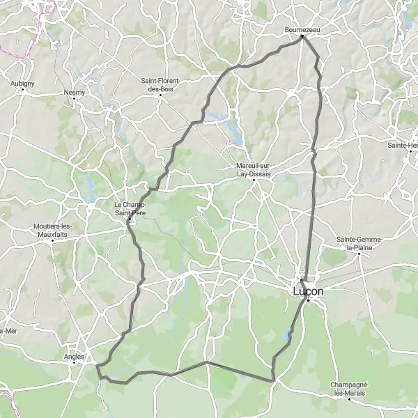 Miniature de la carte de l'inspiration cycliste "Escapade en Sud Vendée" dans la Pays de la Loire, France. Générée par le planificateur d'itinéraire cycliste Tarmacs.app