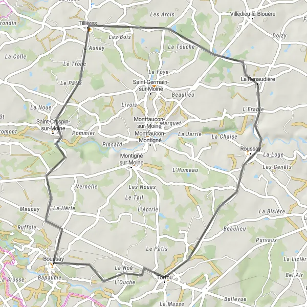 Map miniature of "The Vineyard Route" cycling inspiration in Pays de la Loire, France. Generated by Tarmacs.app cycling route planner