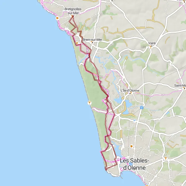 Map miniature of "Through the Coastal Charm" cycling inspiration in Pays de la Loire, France. Generated by Tarmacs.app cycling route planner