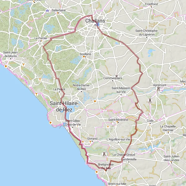 Map miniature of "From Coast to Countryside" cycling inspiration in Pays de la Loire, France. Generated by Tarmacs.app cycling route planner