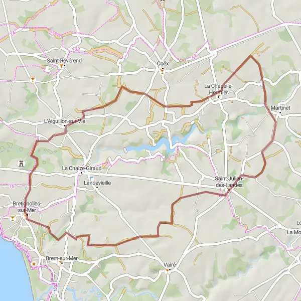 Map miniature of "Scenic Gravel Adventure" cycling inspiration in Pays de la Loire, France. Generated by Tarmacs.app cycling route planner