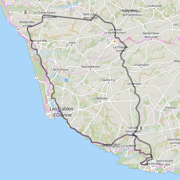 Map miniature of "Exploring the Heart of Vendée" cycling inspiration in Pays de la Loire, France. Generated by Tarmacs.app cycling route planner