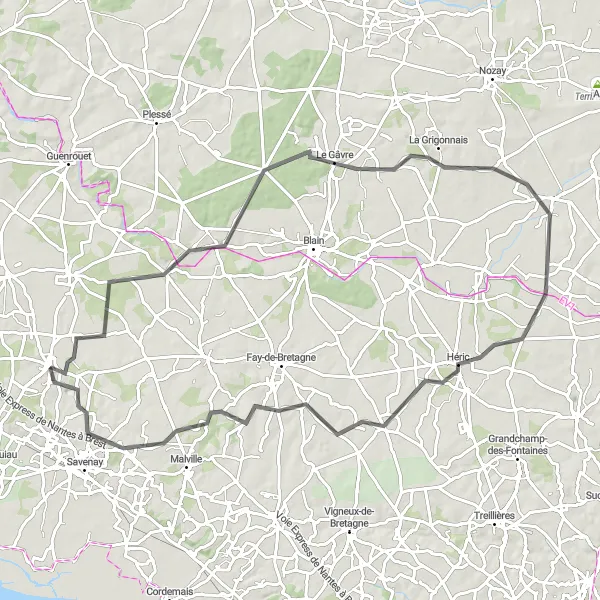 Map miniature of "The Countryside Loop" cycling inspiration in Pays de la Loire, France. Generated by Tarmacs.app cycling route planner