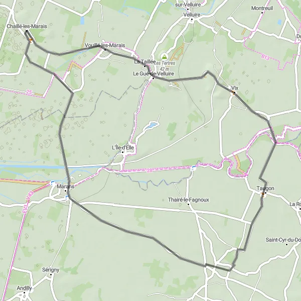 Map miniature of "Coastal Beauty" cycling inspiration in Pays de la Loire, France. Generated by Tarmacs.app cycling route planner