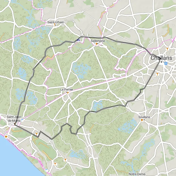 Map miniature of "Challans - Moulin à vent de Rairé - Pont Habert" cycling inspiration in Pays de la Loire, France. Generated by Tarmacs.app cycling route planner