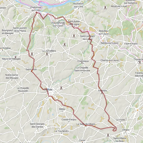 Map miniature of "Cycling Loop from Chalonnes-sur-Loire" cycling inspiration in Pays de la Loire, France. Generated by Tarmacs.app cycling route planner