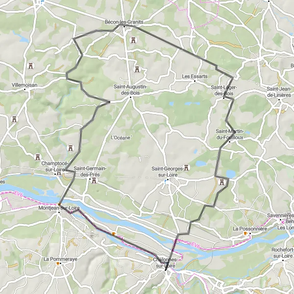 Map miniature of "Chalonnes-sur-Loire Loop" cycling inspiration in Pays de la Loire, France. Generated by Tarmacs.app cycling route planner