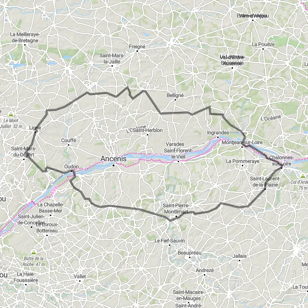 Map miniature of "Legends of the Loire" cycling inspiration in Pays de la Loire, France. Generated by Tarmacs.app cycling route planner