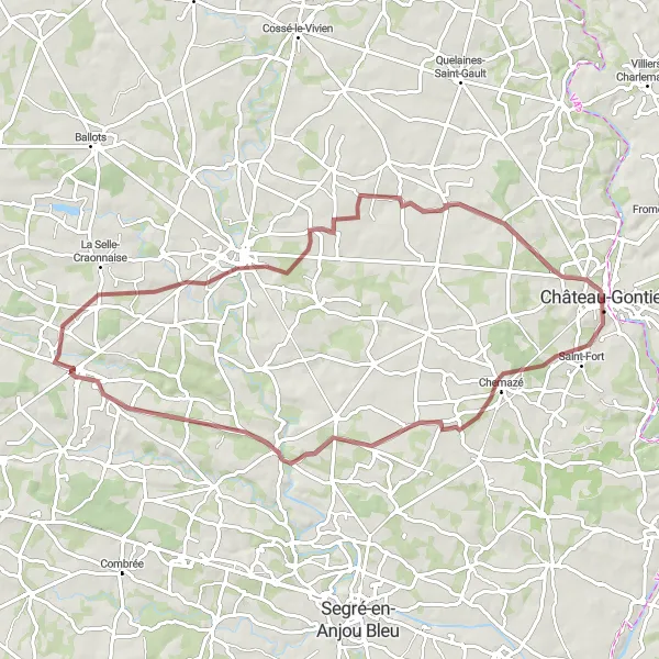 Map miniature of "Château de Saint-Ouen and Saint-Saturnin-du-Limet Gravel Loop" cycling inspiration in Pays de la Loire, France. Generated by Tarmacs.app cycling route planner