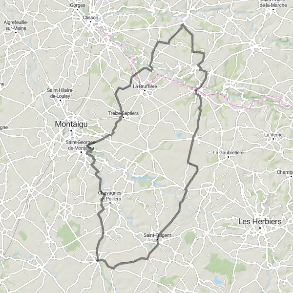 Map miniature of "Chauché to La Rabatelière Loop" cycling inspiration in Pays de la Loire, France. Generated by Tarmacs.app cycling route planner