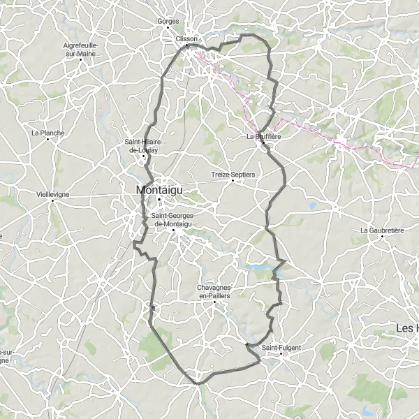 Map miniature of "Chauché to Les Brouzils Loop" cycling inspiration in Pays de la Loire, France. Generated by Tarmacs.app cycling route planner