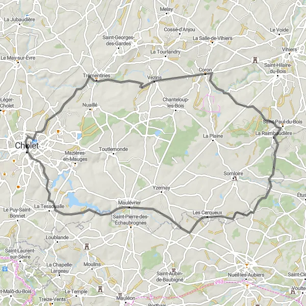 Map miniature of "Trémentines Loop" cycling inspiration in Pays de la Loire, France. Generated by Tarmacs.app cycling route planner