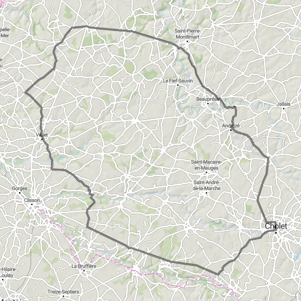 Map miniature of "Le Longeron Loop" cycling inspiration in Pays de la Loire, France. Generated by Tarmacs.app cycling route planner