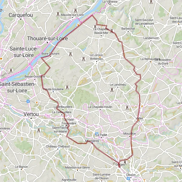 Map miniature of "Vineyards and Countryside" cycling inspiration in Pays de la Loire, France. Generated by Tarmacs.app cycling route planner