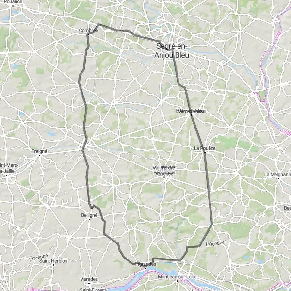 Miniature de la carte de l'inspiration cycliste "Tour de Champtocé-sur-Loire" dans la Pays de la Loire, France. Générée par le planificateur d'itinéraire cycliste Tarmacs.app
