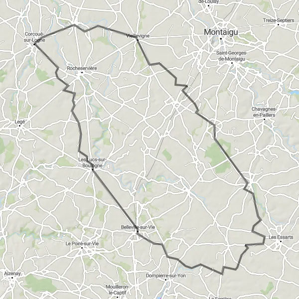 Map miniature of "Tranquil Countryside Retreat" cycling inspiration in Pays de la Loire, France. Generated by Tarmacs.app cycling route planner