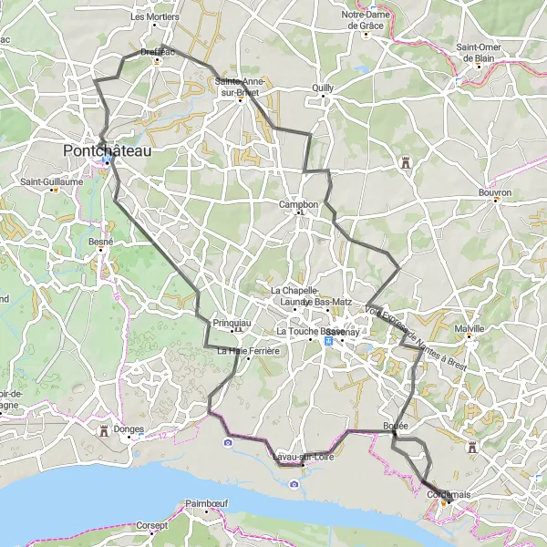 Map miniature of "Cordemais Loop" cycling inspiration in Pays de la Loire, France. Generated by Tarmacs.app cycling route planner