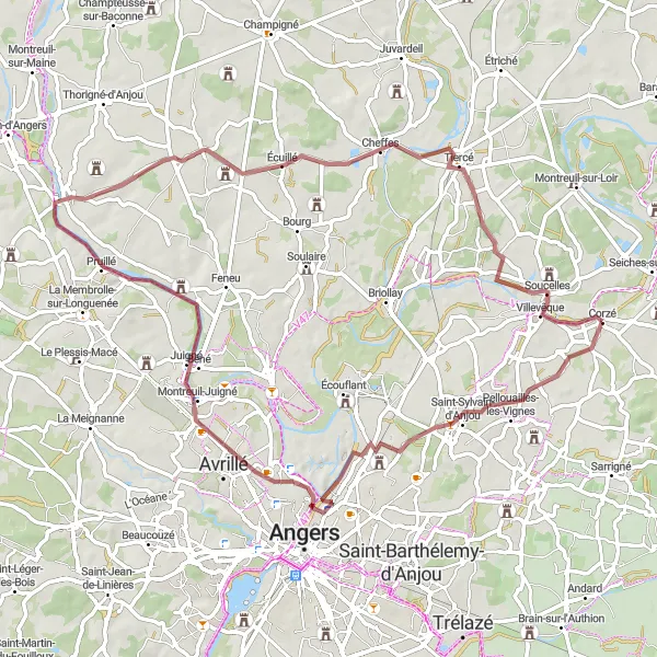 Map miniature of "Grez-Neuville Gravel Loop" cycling inspiration in Pays de la Loire, France. Generated by Tarmacs.app cycling route planner