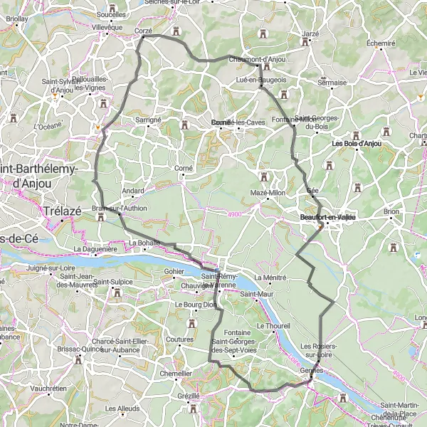 Map miniature of "Anjou Mystic Tour" cycling inspiration in Pays de la Loire, France. Generated by Tarmacs.app cycling route planner