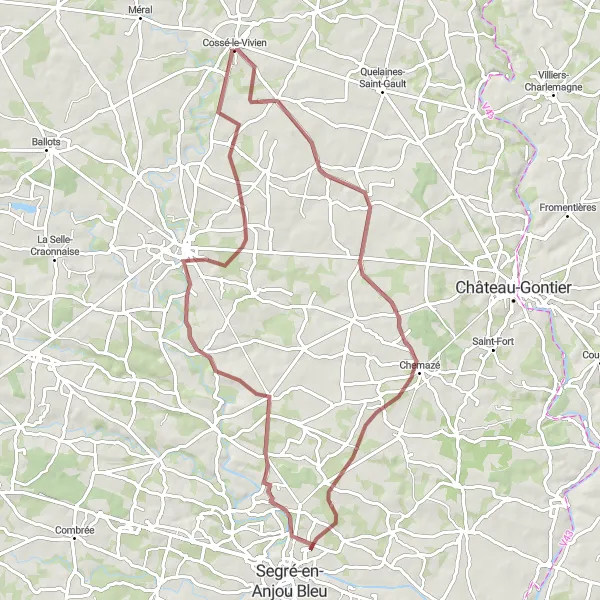 Map miniature of "Flée Gravel Loop" cycling inspiration in Pays de la Loire, France. Generated by Tarmacs.app cycling route planner