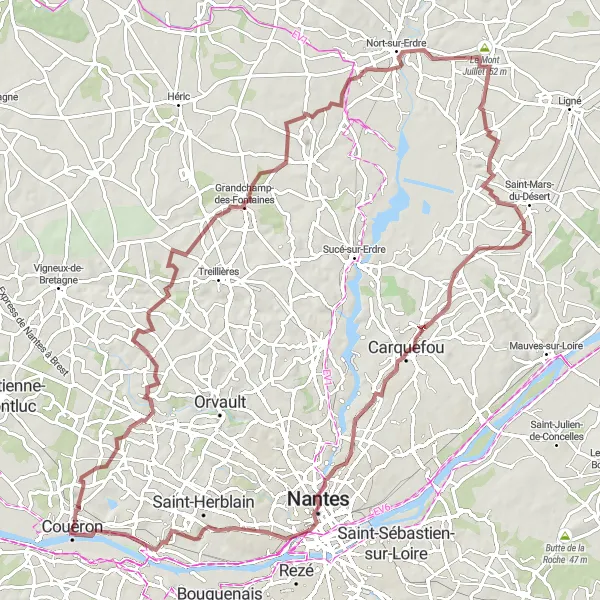 Map miniature of "Scenic Gravel Tour in Nantes" cycling inspiration in Pays de la Loire, France. Generated by Tarmacs.app cycling route planner