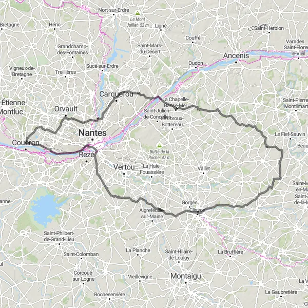 Map miniature of "Exploring the Vineyards of Loire Valley" cycling inspiration in Pays de la Loire, France. Generated by Tarmacs.app cycling route planner