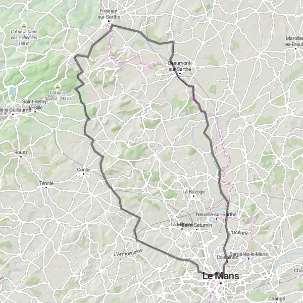 Map miniature of "The Champagne Route" cycling inspiration in Pays de la Loire, France. Generated by Tarmacs.app cycling route planner